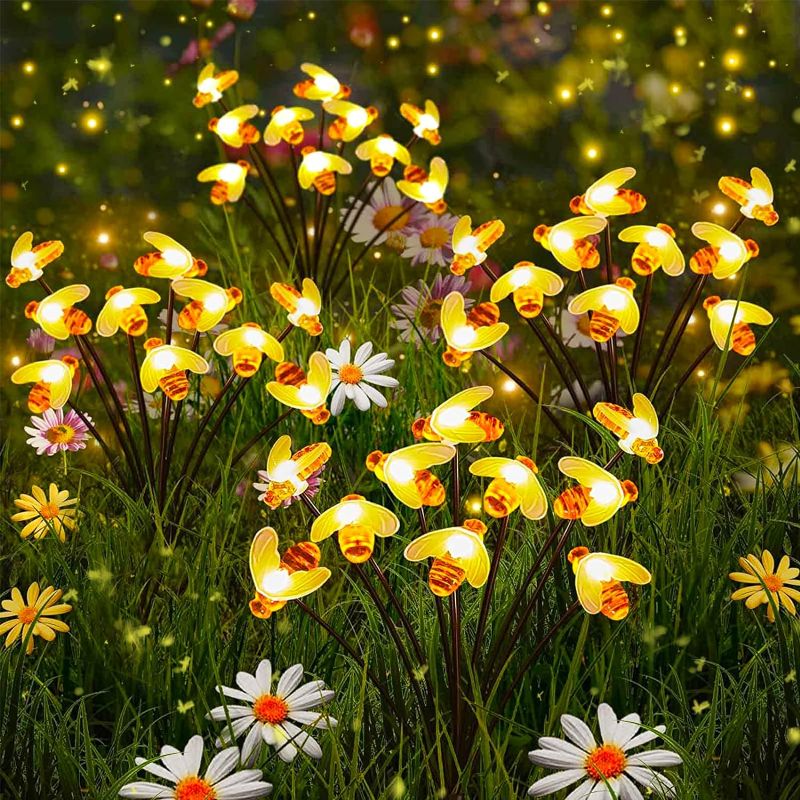 Photo 1 of 4 Pack 32 LEDs Solar Lights for Outside, Bee Solar Garden Lights with 2 Modes, Swaying with Wind, Firefly Garden Lights Solar Outdoor for Yard Garden Patio Decor
