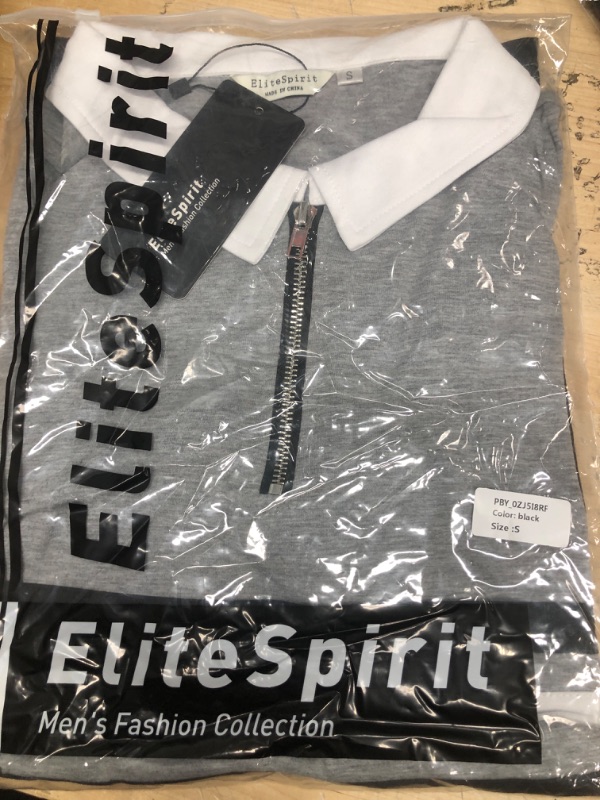 Photo 1 of EliteSpirit Mens Polo Shirts Short Sleeve V Neck WHITE GREY ZIPPER SIZE SMALL