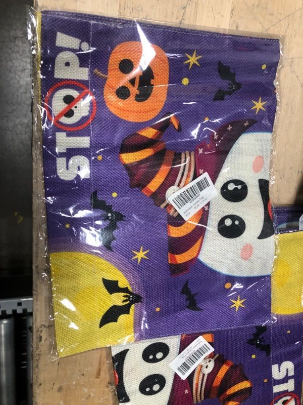 Photo 1 of * SET OF 2* Halloween Ghost Garden Flag Burlap - Halloween Trick or Treat Vertical Garden Flags 12x18 Inch Double Sided, Cute Ghost with Witch Hat Small Garden Flag for for Outside, Outdoor Porch Yard Decorations