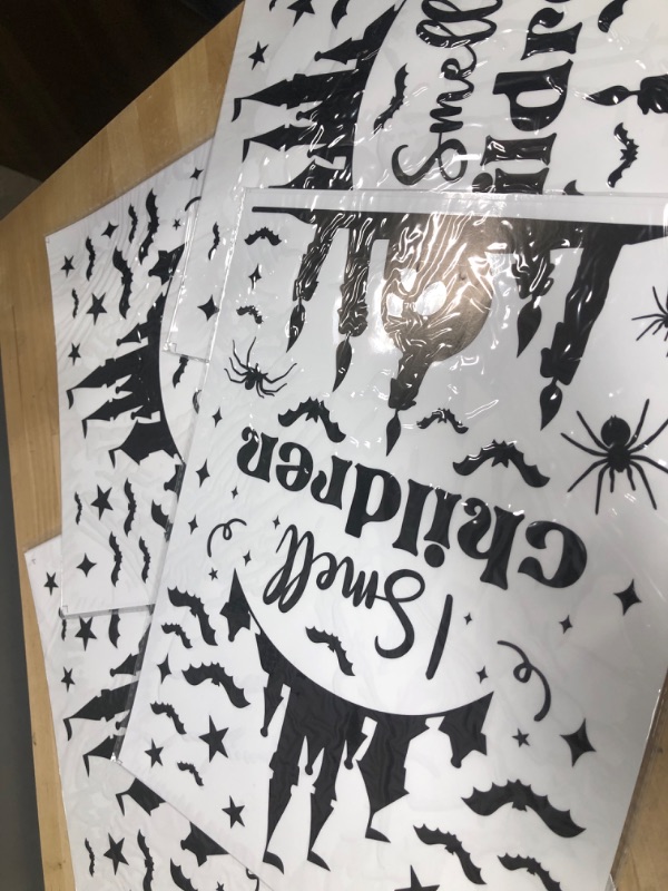 Photo 2 of ** SET OF 4* Halloween Window Clings Halloween Decorations - 8 Sheets Hocus Pocus Window Stickers, Double-Sided Reusable Halloween Silhouette Stickers with Black Witch Bat Spider Cat, Halloween Party Decorations