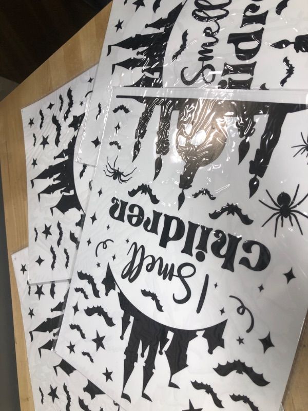 Photo 2 of * SET OF 4* Halloween Window Clings Halloween Decorations - 8 Sheets Hocus Pocus Window Stickers, Double-Sided Reusable Halloween Silhouette Stickers with Black Witch Bat Spider Cat, Halloween Party Decorations