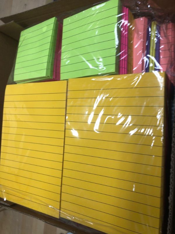 Photo 2 of 128 Pads Lined Sticky Notes Self Stick Notes with Lines Bright Assorted Colors Sticky Notes for School Home Office Products Post Memos, 3840 Sheets (4 x 6 Inch, 3 x 3 Inch)