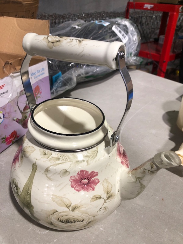 Photo 2 of * see images for damage *
Cabilock Vintage Enamel Tea Kettle Floral Tea Kettle vintage teapot whistling tea kettle 