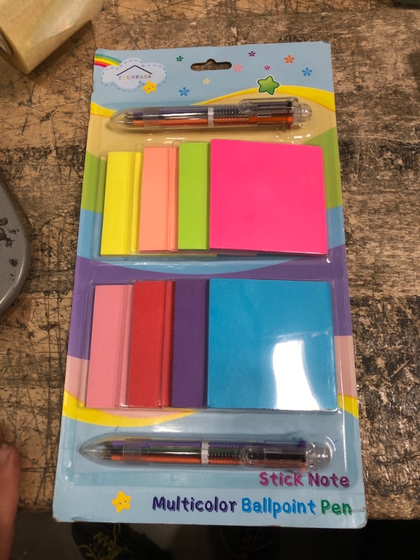 Photo 2 of ZHUNBABA Sticky Notes (8Pads),3x3 Sticky Notes 50 Sheets,2 Multicolor Pen in One,Colored Ballpoint Pens Sticky Pads Posted Notes for Home Office School Supplies, Party Favors, Desk Accessoriess.