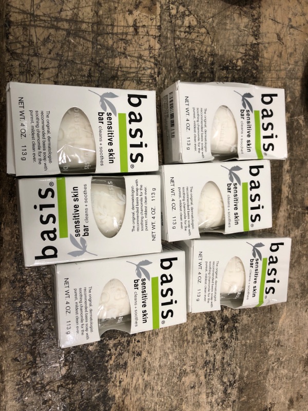 Photo 1 of 6 PACK Basis Sensitive Skin Bar Soap - Body Wash Bar Cleans and Soothes with Chamomile and Aloe Vera - 4 oz. Bar Soap