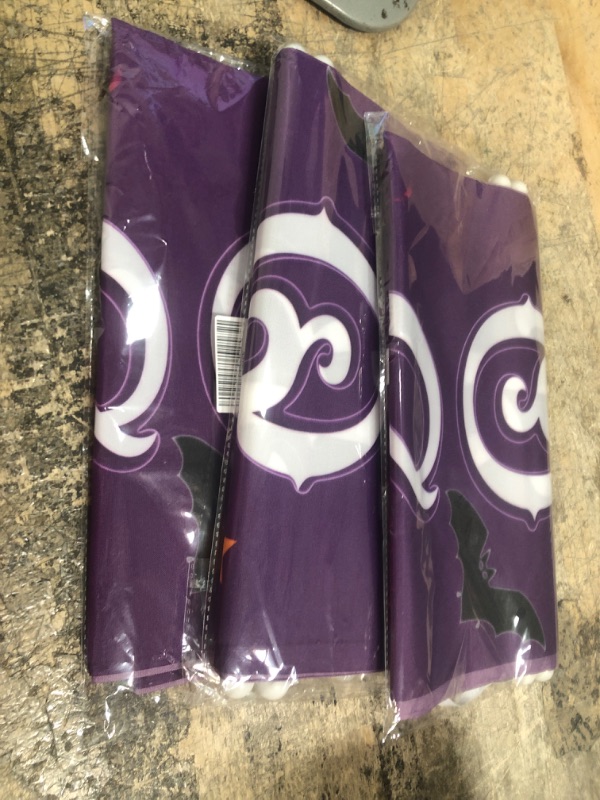 Photo 2 of 3 PACK Halloween Decorations Outdoor, Halloween Decor, Trick Or Treat Hocus Pocus Large Witch Purple Banners Porch Signs With 3D Bats Glow in the Dark, For Front Door Outside Yard Garland Party Supplies