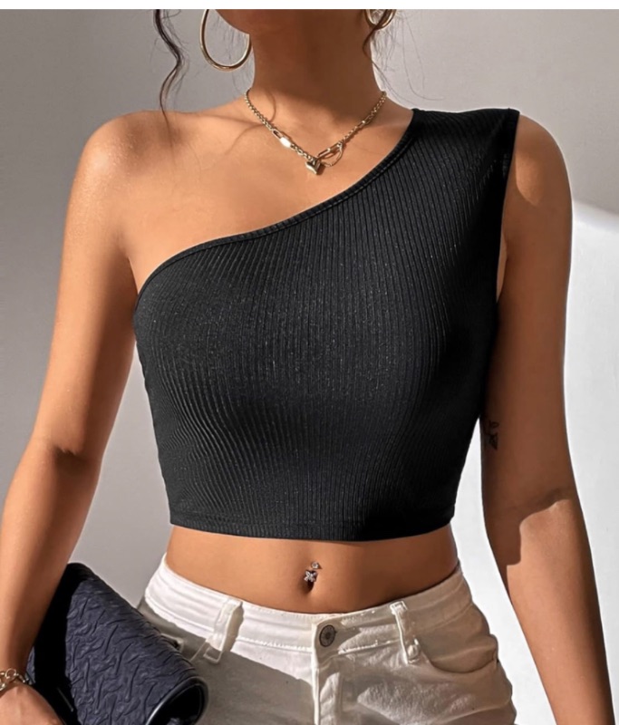 Photo 1 of WDIRARA Women's Cut Out One Shoulder Sleeveless Crop Top Fitted Sexy Plain Top size small