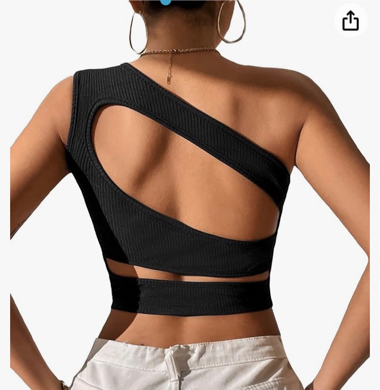 Photo 2 of WDIRARA Women's Cut Out One Shoulder Sleeveless Crop Top Fitted Sexy Plain Top size small