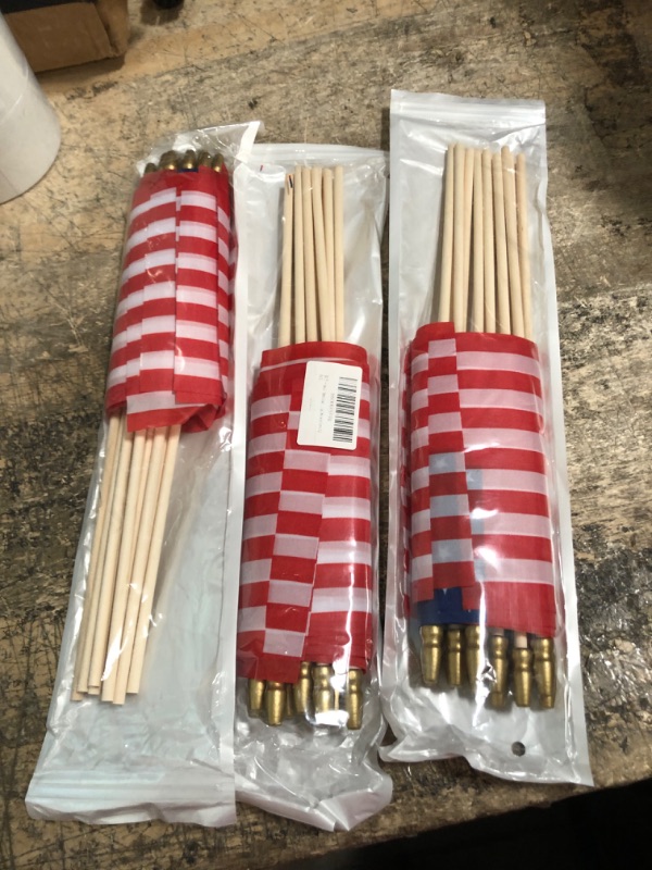 Photo 2 of 3 PACK Small American Flags On Stick Tea Stained Small Flags On Sticks Mini Flags for Outside Decor Memorial Day Decorations 12 PCS