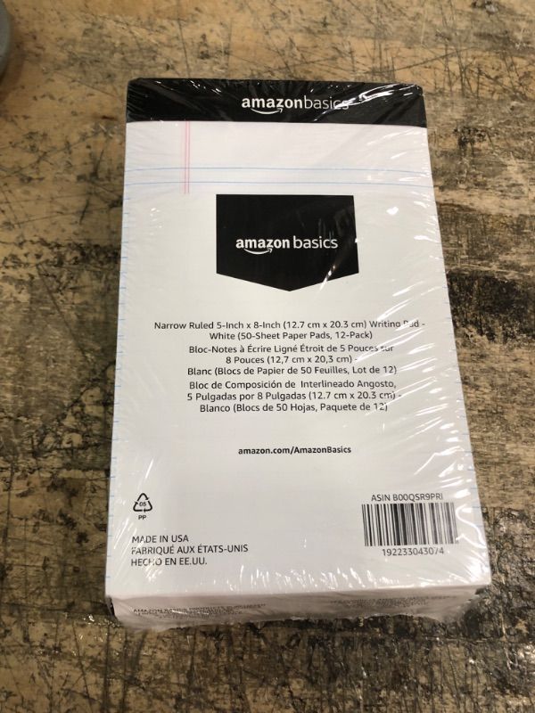 Photo 1 of Amazon Basics Narrow Ruled Lined Writing Note Pad, 5 inch x 8 inch, White, 12 Count (12 Pack of 50 pages) White 5-Inch by 8-Inch
