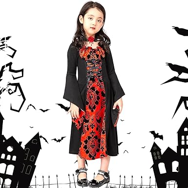 Photo 1 of Vampire Girls Halloween Costumes Royal Deluxe Halloween Costume Outfit Gothic Vampiress Vampire Choker Kids Role Play Dress size 120 (see [pictures)