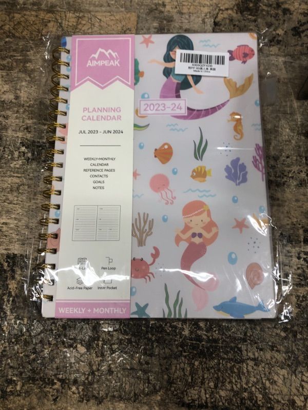 Photo 2 of Planner 2023-2024, Academic Year Planner from Jul.2023 - Jun.2024, AIMPEAK 2023-2024 Planner Weekly and Monthly with Tabs, Inner Pocket, Pen Loop, Waterproof Cover, Spiral Binding, Mermaid(7"x10") Mermaid New-B5