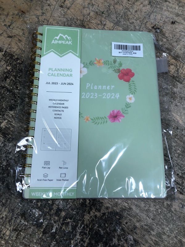 Photo 2 of Planner 2023-2024, Academic Year Planner from Jul.2023-Jun.2024, AIMPEAK 2023-2024 Planner Weekly and Monthly with Tabs, Pocket, Pen Loop, PVC Waterproof Cover, Spiral Binding, Green(7"x10") Garland Green New-B5