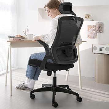 Photo 1 of NEO CHAIR Office High Back Mesh Headrest Adjustable Height and Ergonomic Design Home Office Computer Desk Executive Lumbar Support Padded Flip-up Armrest Swivel Chair (Black)
