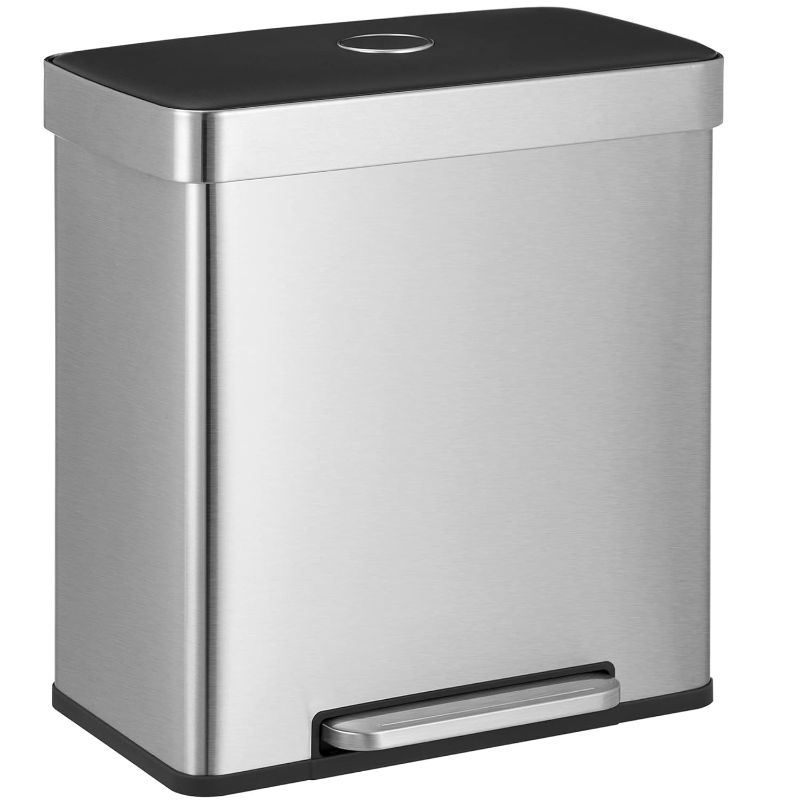 Photo 1 of 
SONGMICS Kitchen Trash Can, 16 Gallons (2 x 8 Gallons) Dual Compartment Garbage Can, 60L Pedal Recycling Bin, Stay-Open Lid and Soft Closure, Stainless...
Style:Silver
Color:Dual Kitchen Trash Can