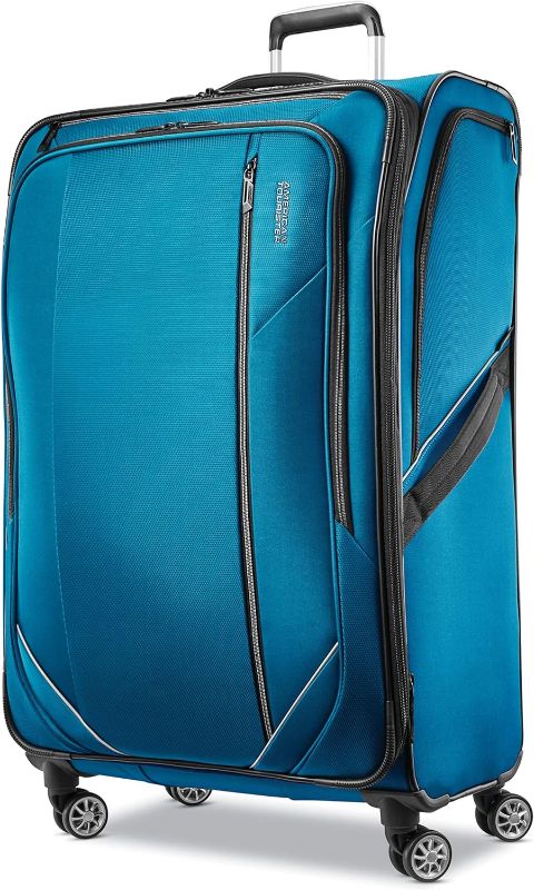 Photo 1 of 
American Tourister Zoom Turbo Softside Expandable Spinner Wheel Luggage, Teal Blue, Checked-Large 28-Inch
Size:Teal Blue
Color:Checked-Large 28-Inch