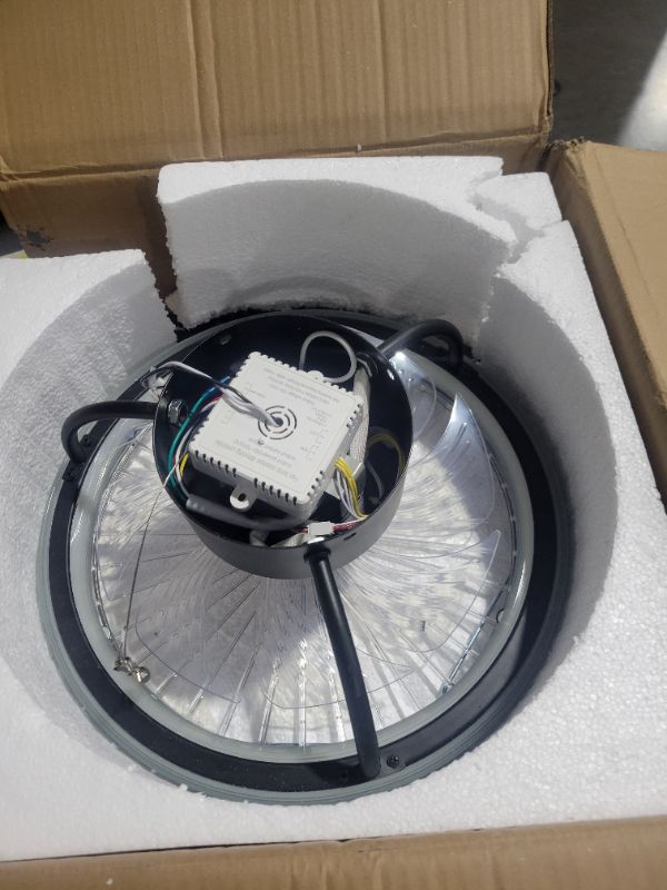 Photo 1 of **SEE NOTES**
POWROL Ceiling Fans with Lights Bladeless Remote Control Low Profile Enclosed Ceiling Fans LED 3 Colors Dimming 3 Speed 19''Flush Mount Fan Light Iron Black Timer 1H/2H for Bedroom
