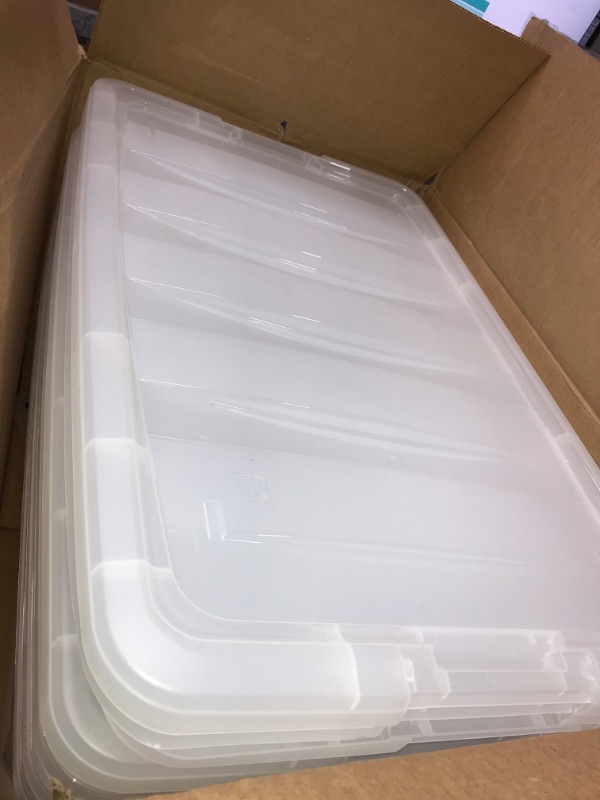 Photo 3 of IRIS USA 72 Qt. Plastic Storage Bin Tote Organizing Container with Durable Lid and Secure Latching Buckles, Stackable and Nestable, 4 Pack, Crystal Clear 72 Qt. - 4 Pack, Crystal Clear