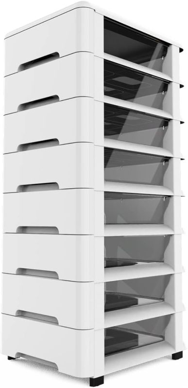 Photo 1 of novelinks Plastic Storage Drawer Cart Container - Rolling Storage Cart and Organizer Cart with 8 Plastic Drawers for Home Organization and Storage (8 Drawer, White)
