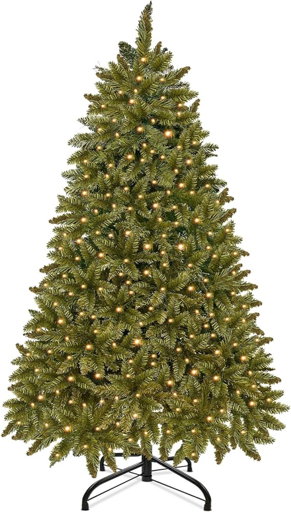 Photo 1 of [ 8 Modes & Very Thick ] 6 Ft Prelit Artificial Full Christmas Tree with 300 Warm White Lights, Realistic Feel 870 Branch Tips, Metal Stand, UL Plug Premium Hinged Xmas Tree Indoor Outdoor Home Decor