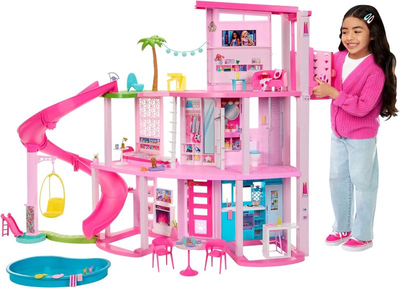 Photo 1 of Barbie Dreamhouse 2023, Pool Party Doll House with 75+ Pieces and 3-Story Slide, Barbie House Playset, Pet Elevator and Puppy Play Areas?
