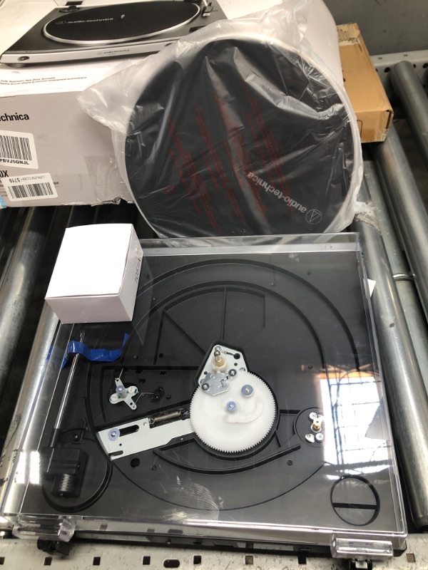 Photo 2 of Audio-Technica AT-LP60X-GM Fully Automatic Belt-Drive Stereo Turntable, Gunmetal/Black, Hi-Fi, 2 Speed, Dust Cover, Anti-Resonance, Die-Cast Aluminum Platter Silver