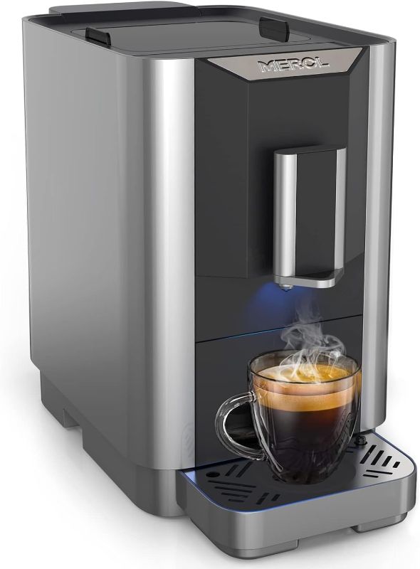 Photo 1 of MEROL Super Automatic Espresso Coffee Machine, 19 Bar Barista Pump Coffee Maker with Adjustable Grinder, Touch Screen, Silver
