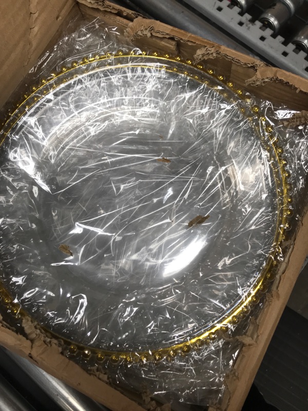 Photo 2 of 24 Pack 13 Inch Clear Charger Plates Bulk Round Beaded Chargers Plates Plastic Decorative Charger Plates with Gold Beaded Rim for Kitchen Wedding Events Dinner Party Tabletop Home Decor