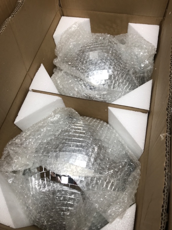 Photo 2 of 2 Pack Large Disco Ball Silver Hanging Mirror Disco Ball Reflective Mirror Disco Ball Ornament for Party Holiday Wedding Dance Music Festivals Decor Club Stage Props DJ Decoration (12 Inch, 12 Inch)