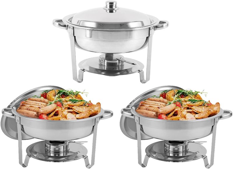 Photo 1 of 
Restlrious Chafing Dish Buffet Set 3 Pack Round Stainless Steel Chafers and Buffet Warmers Sets Full Size w/Water Pan, Food Pan, Fuel Holder and Lid 5 QT,...
Size:3 Pack