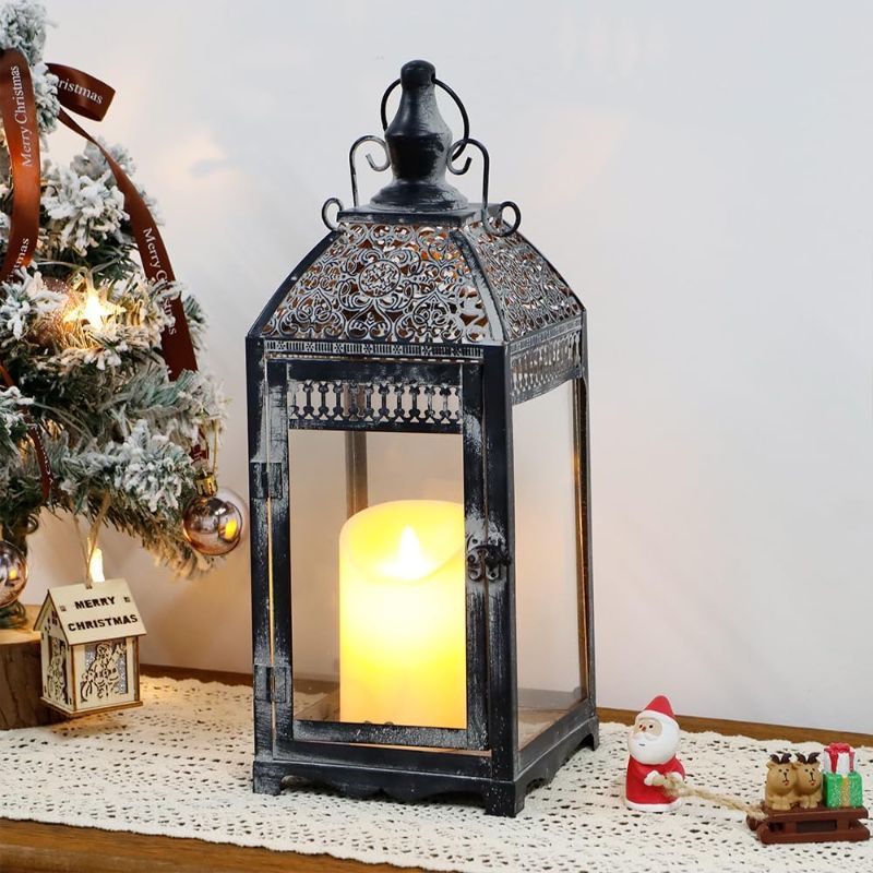 Photo 1 of 
Outdoor Lantern 14.5” High Vintage Lantern Decorative Metal Candle Holder with Tempered Glass for Garden Patio Living Room 