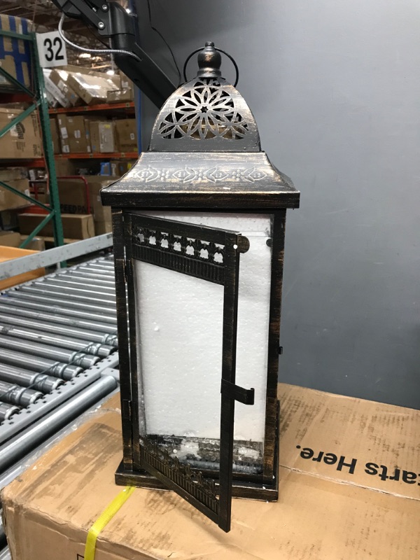 Photo 2 of 
Outdoor Lantern 14.5” High Vintage Lantern Decorative Metal Candle Holder with Tempered Glass for Garden Patio Living Room 