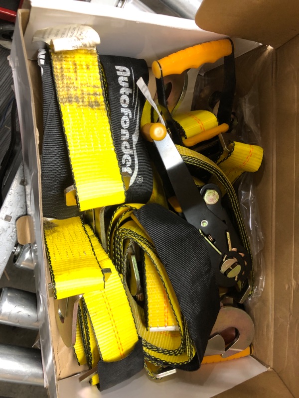 Photo 2 of Autofonder Heavy Duty Adjustable Car Tie Down Kit with Snap Hooks -Break Strength 10,000 lbs-Working Load 3333 lbs-Bonus Includes 4 Pack 36" Axle Straps with D-Ring(Yellow)