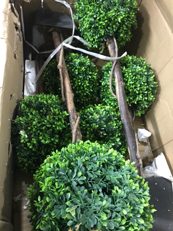 Photo 2 of Damomo Outdoor Artificial Topiaries Boxwood Ball Tree, 3ft Fake Topiary Triple Ball Boxwood Trees, 2 Packs Faux Shrubs Green Plants Potted Decorative Indoor Porch or Garden?35inch?