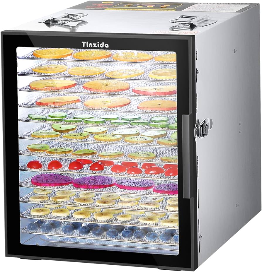 Photo 1 of Tinzida Food Dehydrator Machine, 12 Stainless Steel Trays, Dehydrators For Jerky, Meat, Fruit, Pet Treats, Vegetables, Herb, 194ºF Temperature Control, 24H Timer, Safety Over-Heat Protection