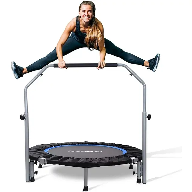 Photo 1 of BCAN 48" Foldable Mini Trampoline, Fitness Rebounder with Adjustable Foam Handle, Max Load 440lbs,Black
