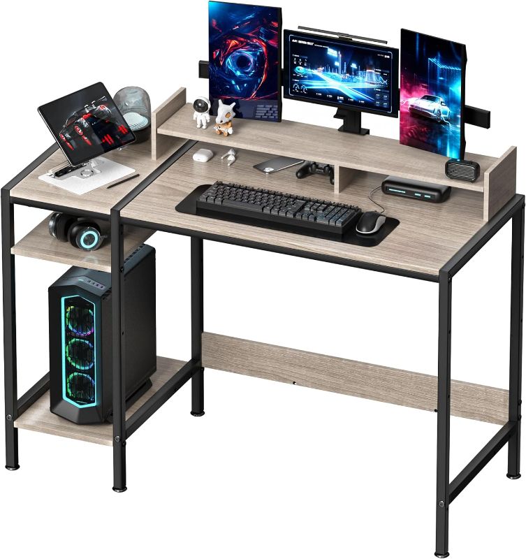 Photo 1 of MINOSYS Computer Desk - 47” Gaming Desk, Home Office Desk with Storage, Small Desk with Monitor Stand, Writing Desk for 2 Monitors, Adjustable Storage Space, Modern Design Corner Table, Gray.