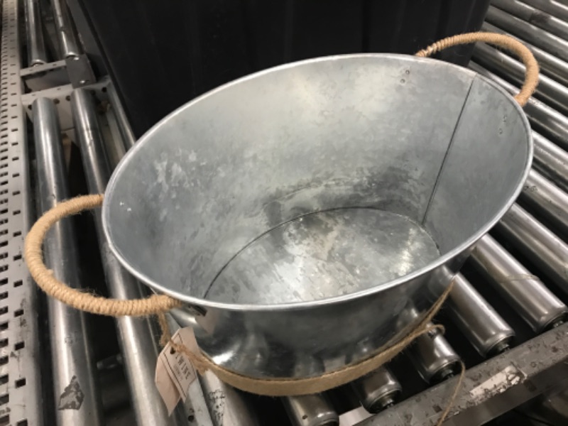 Photo 1 of Twine Seaside Jute Rope Wrapped Farmhouse Galvanized Ice Metal Beverage Tub, Wine, Beer Bottle Bucket, 4.5 Gallons