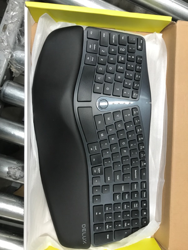 Photo 2 of Wireless Ergonomic Split Keyboard with Cushioned Palm Rest Against Carpal Tunnel, DELUX [Standard Ergo] Keyboard Series, Multi-Device Connection, Compatible with Windows, Mac OS (GM901D-White)