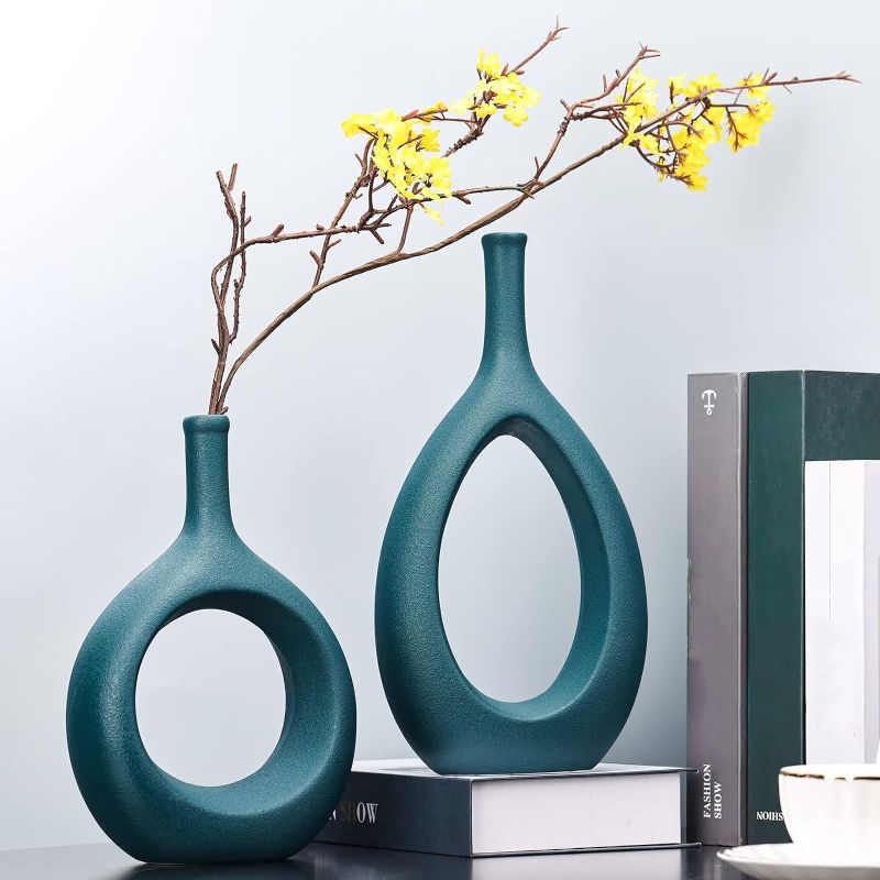 Photo 1 of  Vase Set of 2, vases Home Decor Ceramic Vases,Hollow Creative Design Modern Decorative Vase for Flowers for Bookshelves, Side Table, Mantel, Fireplace, Kitchen, Living Room Decor

