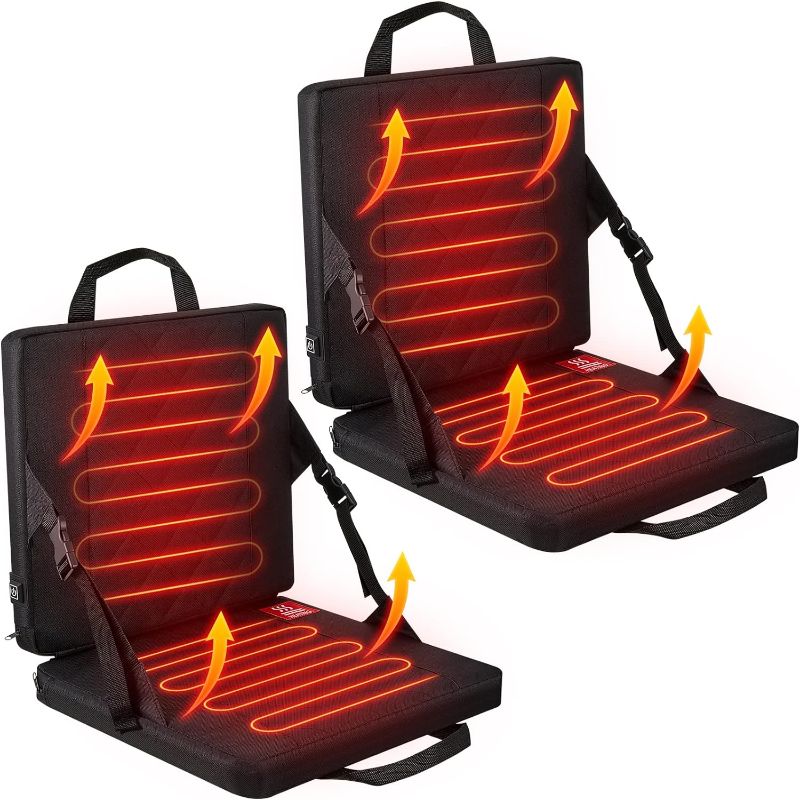 Photo 1 of 2 Pieces Heated Folding Chair Cushion, Electric USB Heating Boat Canoe Kayak Seat, Portable Foldable Chair Cushion for Stadium Sports Events Outing Hiking Fishing Camping, Without Battery