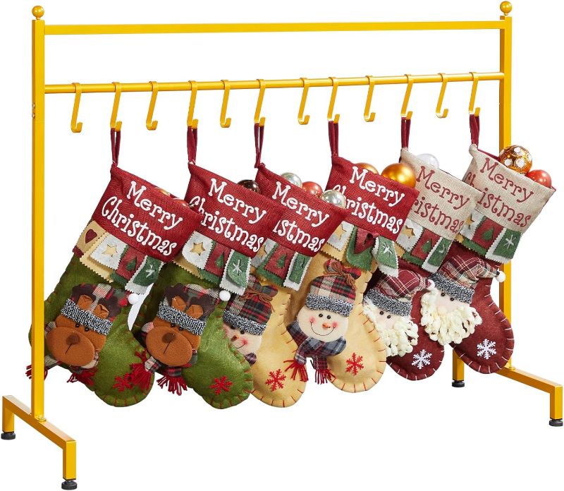 Photo 1 of  BLACK *********ELYKEN Christmas Stocking Holder, Freestanding Stocking Rack with 12 Removable Hooks, 60 LBS Loading Bearing Stocking Stand, Heavy Duty Metal Tubes with Stable Base and Adjustable Feet, 
