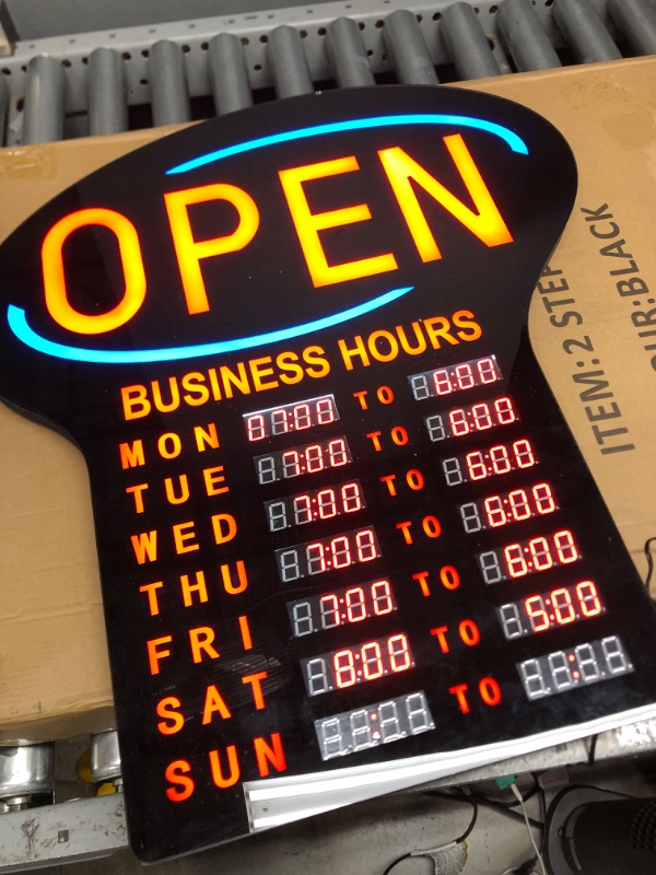 Photo 1 of Kanayu LED Business Open Sign Large Electronic Programmable Store Hours Sign with Instructions, 23.6 x 16.7 x 0.8 inches, Red and Black