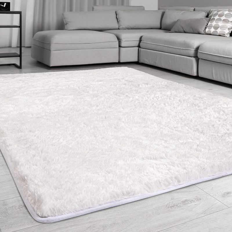 Photo 1 of Signature Loom Fluffy Shaggy Area Rug 5x7 – Soft Fuzzy Velvet Rugs for Girls Bedroom – Shaggy Carpet for Kids Room with Non-Slip Bottom – Soft Fluffy Throw Rug Indoor Living Room Carpet, White White 5x7