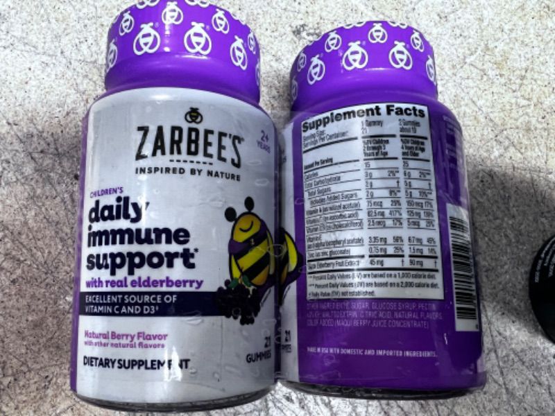 Photo 2 of ***TWO PACK /// BEST BY 03/2024*** Zarbee's Elderberry Gummies for Kids with Vitamin C, Zinc & Elderberry, Daily Childrens Immune Support Vitamins Gummy for Ages 2 and Up, Natural Berry Flavor, 21 Count Kids Gummies, 21ct