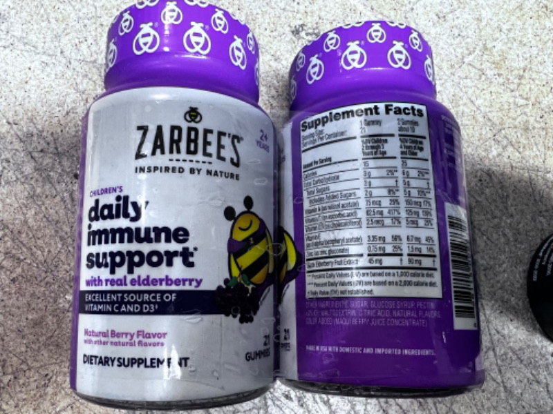 Photo 3 of ***TWO PACK /// BEST BY 03/2024*** Zarbee's Elderberry Gummies for Kids with Vitamin C, Zinc & Elderberry, Daily Childrens Immune Support Vitamins Gummy for Ages 2 and Up, Natural Berry Flavor, 21 Count Kids Gummies, 21ct