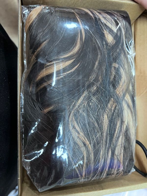 Photo 2 of 17 Clips in Hair Extensions, HOOJIH 5PCS Brown Curly Clip in Hair Extensions Invisible Lace Weft Synthetic Natural Hair Extension - 20 Inch Black Brown with Light Blonde Highlights 20 Inch(Pack of 5) Black Brown with Light Blonde Highlights