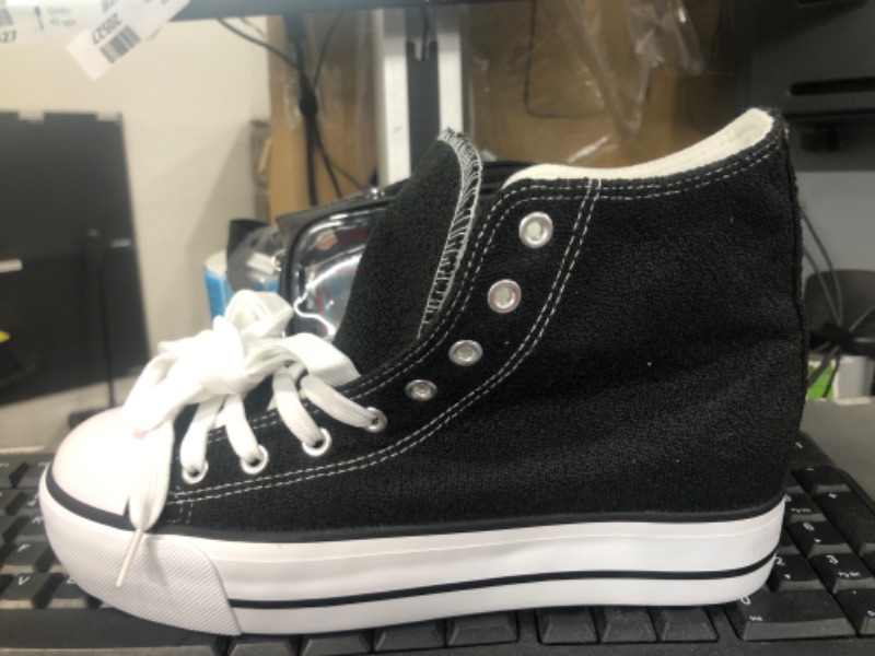 Photo 1 of Adokoo Women’s High Top Canvas Shoes Platform Sneakers White Casual Fashion Walking Shoes for Women 9 BLACK TEXTURED CLOTH 