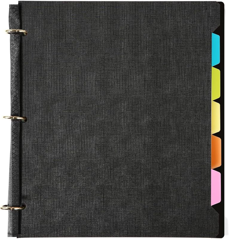 Photo 1 of WOT I All-in-one Notebook Binder, Refillable 3 Ring Binder with Movable 5-tab Pockets Dividers+1 Snap Button Pouch+Graph Paper+College Ruled Paper, Black