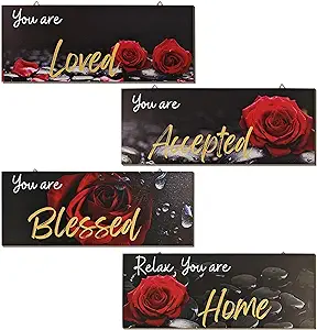 Photo 1 of 4PC HOME RED ROSE GOLDEN TOUCH WALL DECOR 
